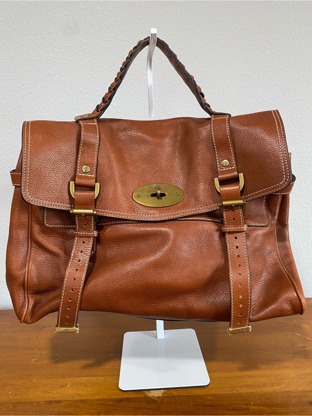 Leather Satchel Bag in Cognac Brown - Classic Work Satchel